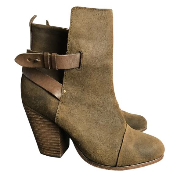 Rag & Bone Kinsey Boots Womens US9 EU39 Mustard Brown Leather Suede 3.5" Heels - Picture 2 of 7